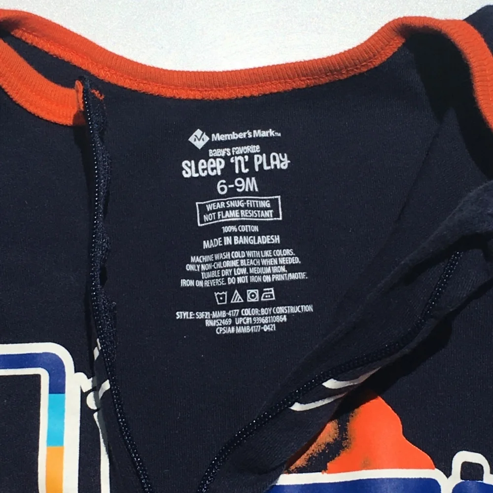 Members Mark Baby Favorite Sleep n’ Play Color Trucks Size 6-9 Months